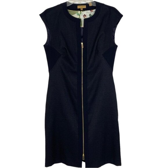 Ted Baker Women's Navy Blue Textured Designer Sheath Dress EU 2/US 6/C37 - Picture 9 of 13